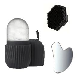 Conjunto de ferramentas de limpeza facial de 1/3 peças, ferramenta de raspagem em forma de coração de aço inoxidável, rolo de gelo, escova facial de silicone. - Image 1