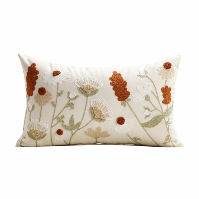 Capas de Almofada Decorativas Bordadas com Flores 12x20 Polegadas