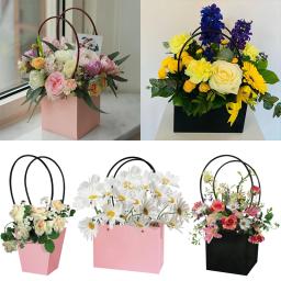 Caixas De Flores Portátil, Impermeável, Papel Kraft, Caixa De Buquê Com Alças, Caixa De Presente De Festa De Casamento Rose, Decors De Festa De Aniversário - Image 1