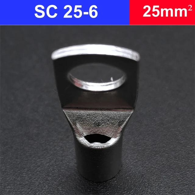Terminais de Cobre Estanhado SC16-6 SC25-8 SC35-8 para Cabos de 16-35mm², Lote com 10 Peças