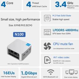 FIREBAT T8 Pro Intel N100 Mini PC Windows 11 16GB DDR5 512GB SSD Dual Gigabit Ethernet Port WIFI5 BT4.2 4K HD PC multifuncional - Image 4