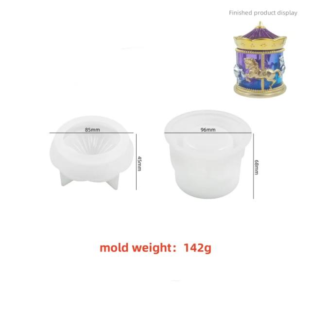 Molde de resina para jarra de vela, carrossel criativo, faça você mesmo, recipiente de armazenamento de joias com tampa, moldes de resina de gesso, acessórios de decoração para casa