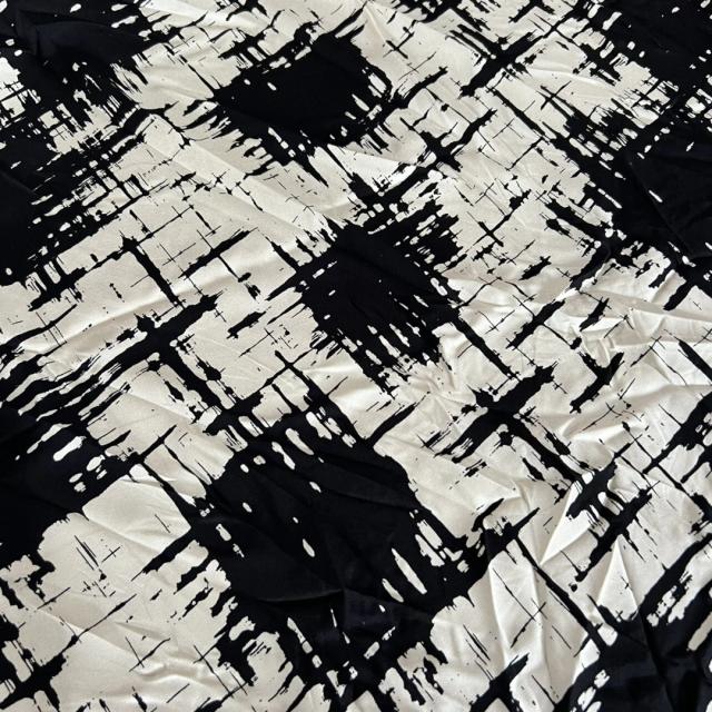Tecido de Seda Crepe Pesado 100% Seda Mulberry 25 momme Estampado Artístico Preto 1 metro
