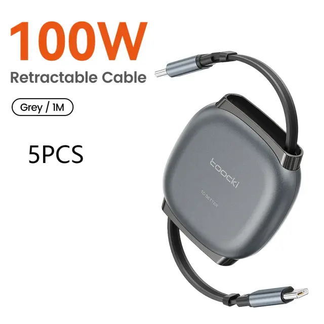 Toocki Cabo Retrátil USB-C 100W 1m Carregamento Rápido e Dados 480Mbps