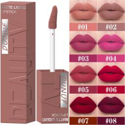 DUNUF Batom Líquido Matte de 8 Cores, Textura Velveteada, Fácil de Aplicar, Tubo Quadrado, À Prova d'Água, Efeito Volumizador Tridimensional - Image 1