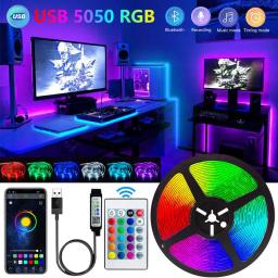 Smart Bluetooth LED Strip Lights, APP Controle Remoto, Fita Flexível, Diodo Lamp Tape, TV Backlights, Sala de jogos, Home Decor, SMD 5050 - Image 1