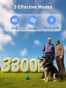 Sistema de Coleira de Treinamento Remoto para Cães de 1000m, Coleira Elétrica com Choque para 3 Modos de Treinamento, à Prova d'Água e Recarregável com Trava de Segurança - Image 2