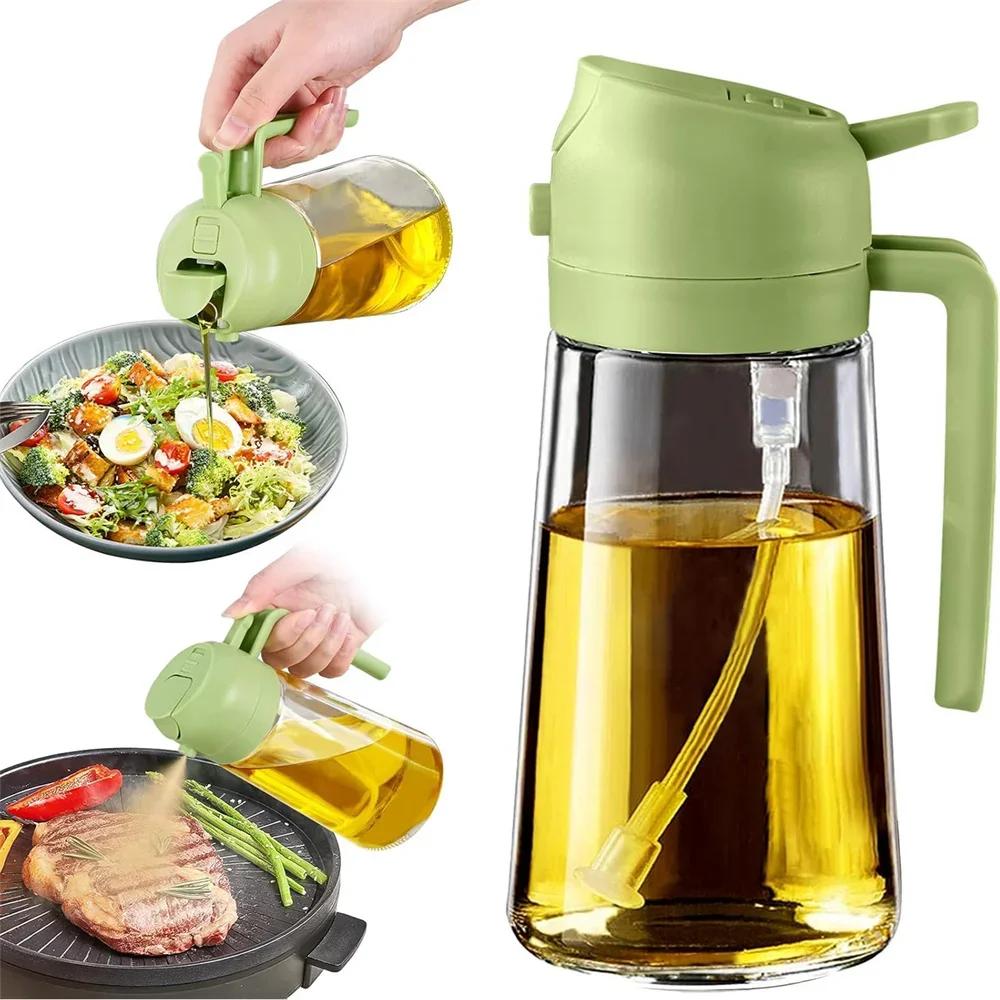 Dispensador de azeite, 15.8oz/470ml, pulverizador de óleo 2 em 1 e vertedor para saladas, fritar, grelhar, ideal para cozinha, garrafa pulverizadora de óleo de vidro - Image 1