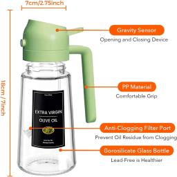 Pulverizador de óleo para cozinhar, garrafa dispensadora de azeite 2 em 1 para cozinha com adesivos, vidro premium de 16 onças/470 ml, senhor de óleo de qualidade alimentar - Image 2