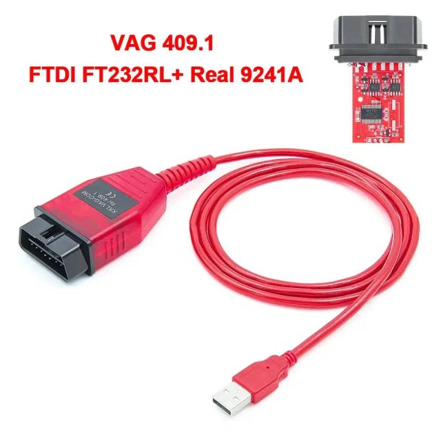 VAG 409.1 KKL OBD2 Ferramenta de Diagnóstico Automotivo com Cabo USB FTDI CH340T FT232RL