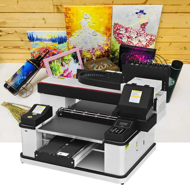 Impressora UV de Mesa A3 com 2 Cabeças de Impressão para Garrafa, Vidro, Caneca e Capa de Telefone