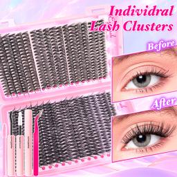 Kit de Extensão de Cílios 720/200pcs, Kit de Extensão de Cílios Volumosos com Adesivo e Selante, Pinças para Cílios, Cachos de Cílios Grossos e Leves - Image 2