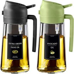 Pulverizador de óleo para cozinhar, garrafa dispensadora de azeite 2 em 1 para cozinha com adesivos, vidro premium de 16 onças/470 ml, senhor de óleo de qualidade alimentar - Image 1