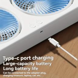Ventilador USB de Cabeça Dupla com Lâminas Rotativas 360°, Design de Montagem em Parede ou Uso Independente, Ventilador Recarregável para Escritório, Quarto e Acampamento ao Ar Livre - Image 5