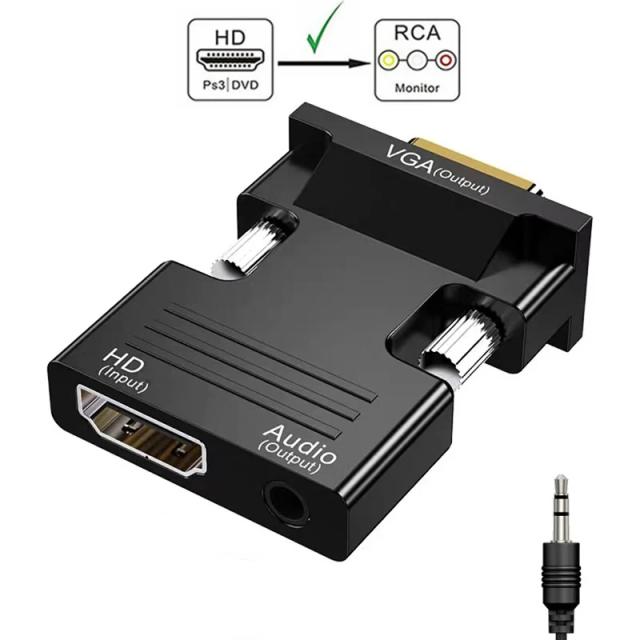 Adaptador HDMI para VGA com Áudio 1080p para Monitor e Projetor