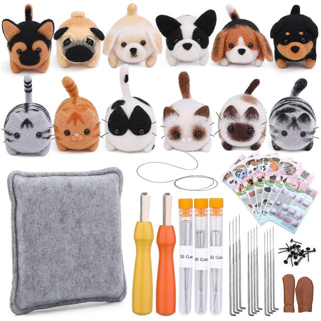 Kit de feltragem de lã para cachorro, não acabado, gato, feito à mão, pacote de material de feltragem de lã, boneca, brinquedo, presente diy, kit de ferramentas de feltragem de agulha