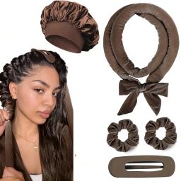 Sem calor rolos de cabelo sem calor haste de ondulação bandana macio modelador de cabelo cetim cachos dormir bonnet noite boné ferramentas estilo - Image 1
