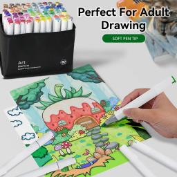 48-180 cores pincel de ponta dupla e cinzel canetas marcadoras de arte permanente kit de suprimentos de desenho para colorir ilustrações de volta às aulas - Image 4