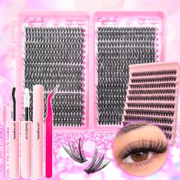 Kit de Extensão de Cílios 720/200pcs, Kit de Extensão de Cílios Volumosos com Adesivo e Selante, Pinças para Cílios, Cachos de Cílios Grossos e Leves - Image 1