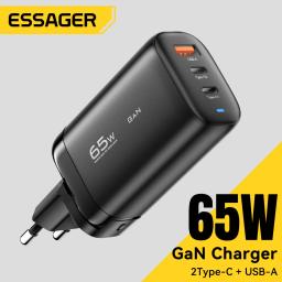 Essager 65w gan usb tipo c carregador para portátil pps 45w 25 carga rápida para samsung qc3.0 pd3.0 para iphone14 13 pro telefone chagers - Image 1