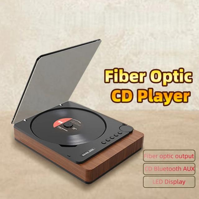 Leitor CD Retrô com Display LED Fibra Óptica Som Estéreo HiFi AUX USB Bluetooth Sem Fio para Teatro em Casa