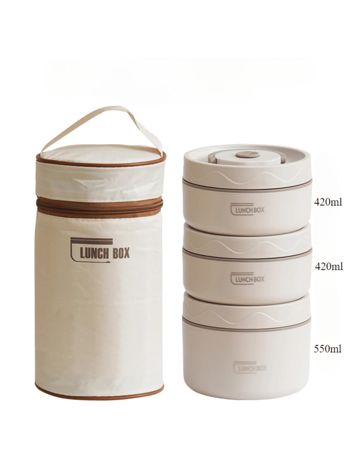Conjunto de 3 peças: recipiente térmico portátil para micro-ondas, caixa de almoço, caixa bento de aço inoxidável, bolsa térmica à prova de vazamentos para almoço quente. - Image 1
