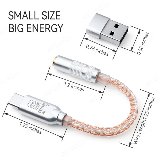 CX31993 Amplificador de Fone de Ouvido HiFi Tipo C para 3.5mm Adaptador 32b/384kHz