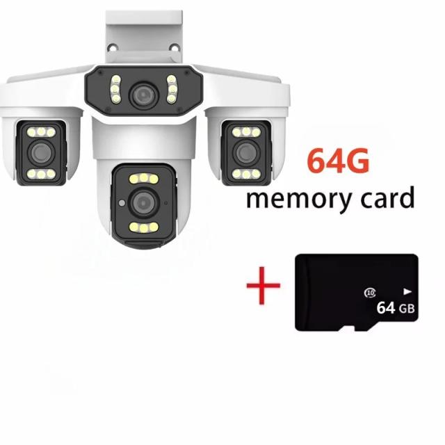 Câmera de Segurança Residencial Externa WiFi 8K 15MP 4 Lentes 3 Telas Visão 360° PTZ Zoom 16X