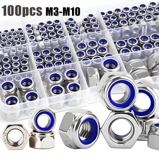 Porcas Autotravantes M3-M10 Aço Inox com Nylon 100 Peças