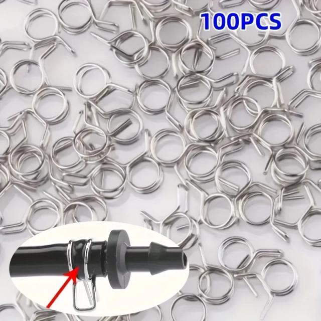 Clipes de Irrigação em Aço Inoxidável 100 Peças Conectores de Mangueira 1/4" à Prova de Ferrugem
