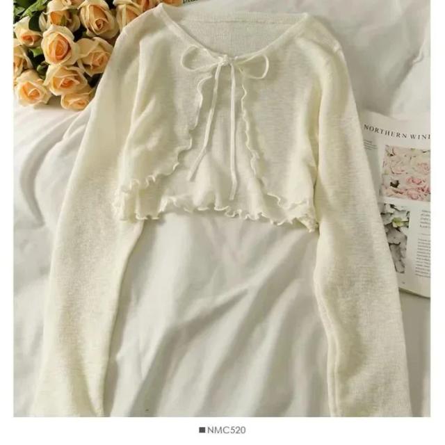 Cardigan Feminino Verão Malha Fina Proteção Solar Manga Lanterna Tamanho Único