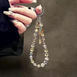 Cordão de luxo com contas de cristal para celular, corrente de mão, corda curta de suspensão com clipe para capa de telefone, chaveiro, bolsa, pingente - Image 5