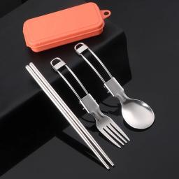 Talheres de piquenique utensílio de acampamento fácil armazenamento design dobrável seguro e seguro colher pauzinhos garfo conjunto aço inoxidável - Image 4