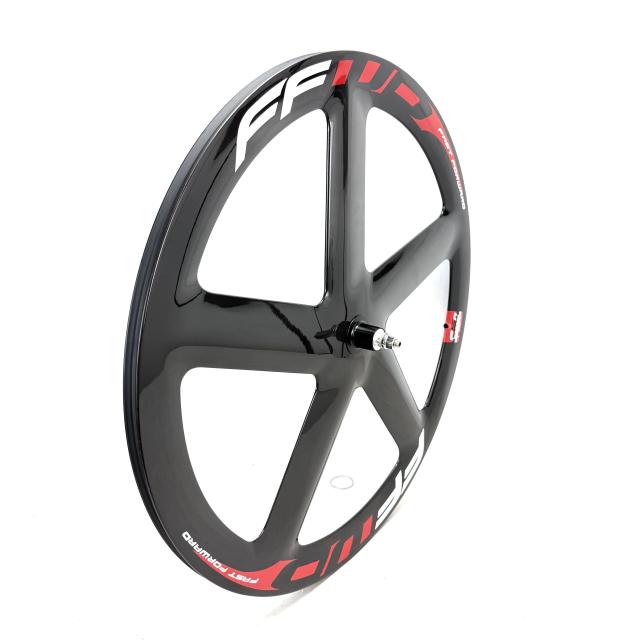Roda Dianteira 700C Fibra de Carbono 5 Raios 51mm + Roda Traseira Disco Fechado Pista