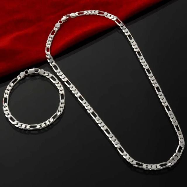 Conjunto Joias Prata 925 Corrente 4MM Unissex - Pulseira e Colar