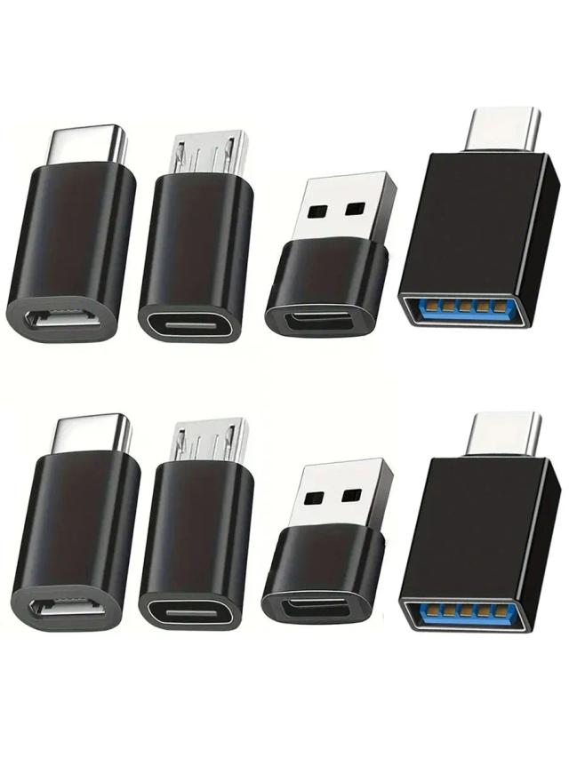 Adaptador USB para USB C 8 Peças Conector Conversor Micro USB para USB C Macho Fêmea Laptop Carro