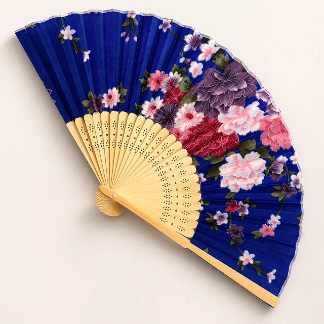 Leque de Mão Dobrável Estilo Bambu Floral para Dança Casamento Festa Decoração Presente Verão
