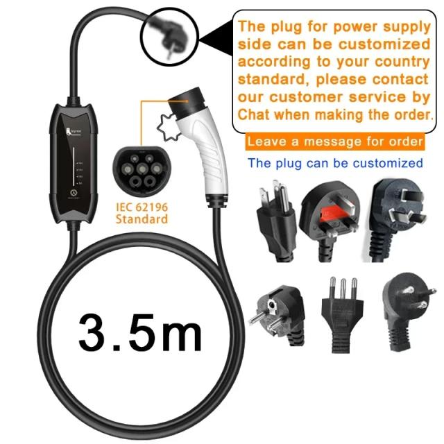 Carregador EV Feyree Tipo 2 16A 3.5KW 1 Fase GB/T / Tipo 1 Ajustável 3.5m