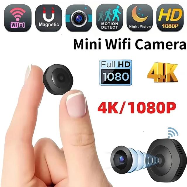Câmera Mini Sem Fio 4K HD Portátil com Visão Noturna e Monitoramento Remoto