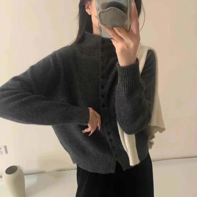 Camisola Cardigan Feminino Malha Outono Liso