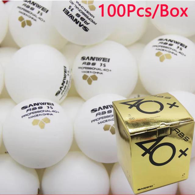Sanwei Bolas de Tênis de Mesa ABS Pro 3 Estrelas 100 Unidades