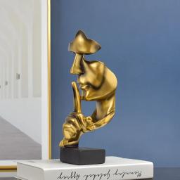 Pensador estátua escultura silêncio é estatuetas de ouro resina retro decoração para casa para escritório estudo sala estar ornamentos rosto abstrato - Image 4