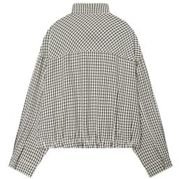 Jaqueta Bomber Xadrez HXAO para Mulheres, Jaqueta de Primavera e Outono 2026, Top Curto Oversized de Manga Longa, Casaco Casual com Zíper para Atividades ao Ar Livre. - Image 3