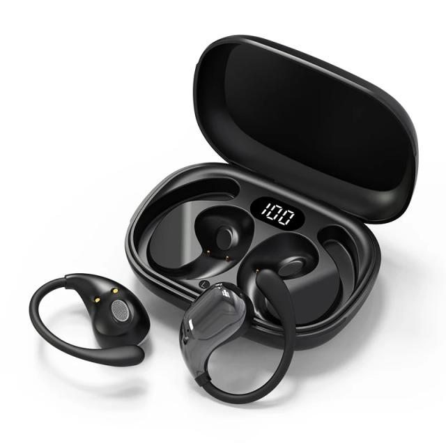Fones de Ouvido Bluetooth 5.4 Gancho de Orelha Alta Fidelidade Estéreo Display LED Longa Espera Toque