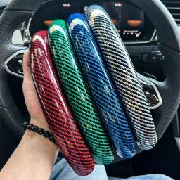3 Peças Capa de Volante Redonda para Carro em Fibra de Carbono e Silicone, com Revestimento em Couro de Fibra, Antiderrapante, Universal - Image 2