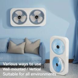 Ventilador USB de Cabeça Dupla com Lâminas Rotativas 360°, Design de Montagem em Parede ou Uso Independente, Ventilador Recarregável para Escritório, Quarto e Acampamento ao Ar Livre - Image 4