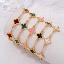 Luxo vintage strass quatro folhas trevo pulseira para mulheres meninas moda cinco folhas flor corrente de pulso jóias bijoux presentes - Image 3