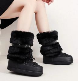 Botas peludas femininas novas botas de inverno de esqui quentes botas de espaço feminino na moda senhoras sapatos de inverno antiderrapante meninas botas de neve - Image 6