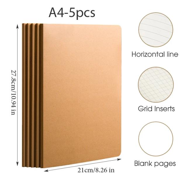 Caderno A5 B5 A4 Kraft 5 Peças