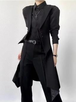 Colete Preto Sob Medida Estilo Longo Unissex Slim Fit Neutro para Jovens Uso Diário Outono - Image 3